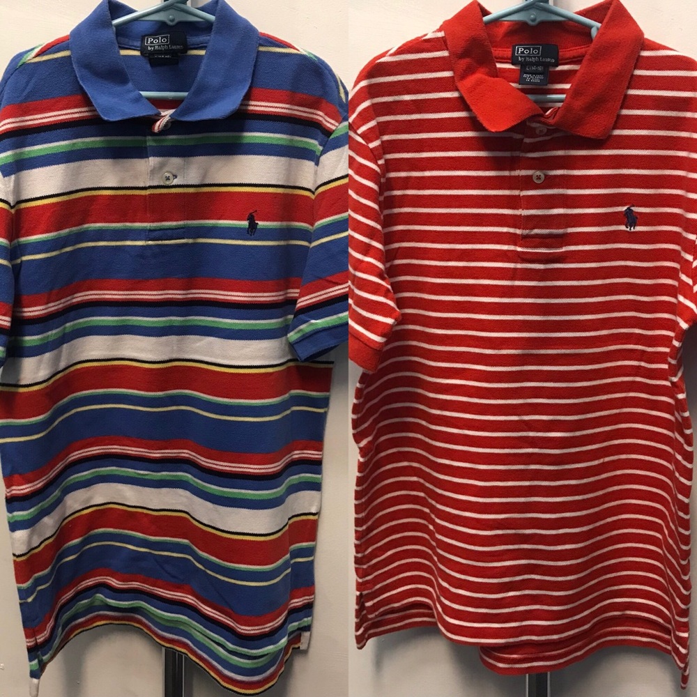2-Polo RL Striped Polo Shirts Bundle - Size 14-16